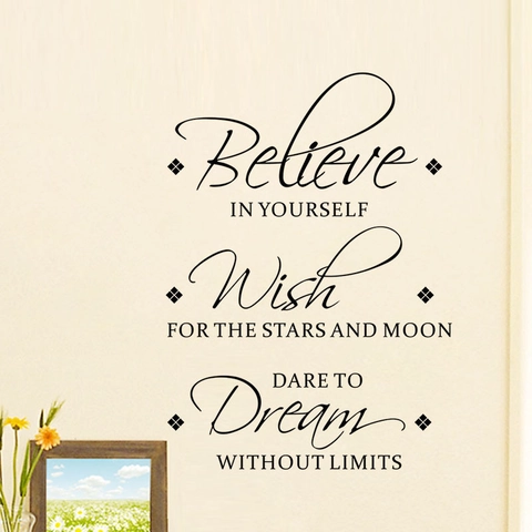 Motivierende Believe In Yourself Englische Zitate Wandtattoo Abnehmbare Schwarz PVC Dekorative Aufkleber Für Wohnzimmer Schlafzimmer Büro Home Decor