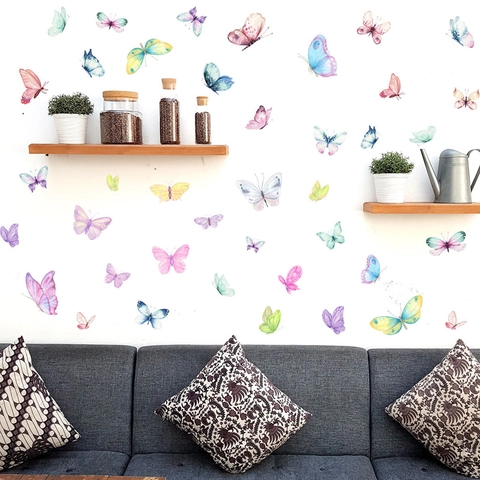 Kleurrijke Aquarel Vlinder Muurstickers Verwijderbare PVC Decals Voor Woonkamer Slaapkamer Kinderkamer Huis Decoratie