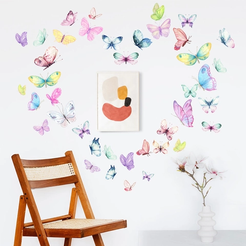 Kleurrijke Aquarel Vlinder Muurstickers Verwijderbare PVC Decals Voor Woonkamer Slaapkamer Kinderkamer Huis Decoratie
