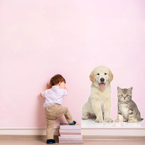 Pegatina de Pared Simulación Perro Gato DIY PVC Removible Calcomanía Animal Para Sala de Estar Dormitorio Infantil Guardería Decoración Hogar