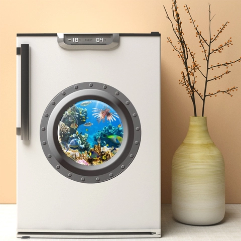 3D Onderzeeër Patrijspoort Wandsticker Onderwater Oceaan Wereld Koraalrif Tropische Vissen Venster Uitzicht PVC Zelfklevend Home Decor