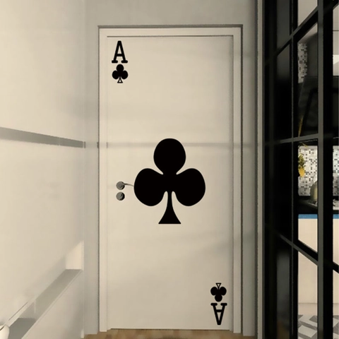 Autocollant de Porte Créatif As de Trèfle de Poker Décalcomanie Murale en PVC Auto-Adhésif pour Chambre Salon Maison
