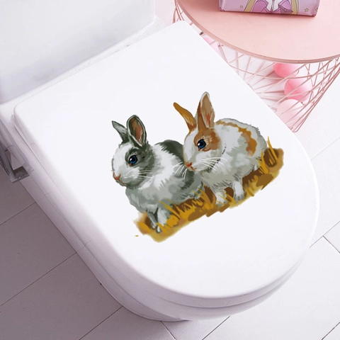 Simpatico Adesivo per WC a Forma di Coniglio Impermeabile in PVC Decalcomania da Parete con Animali per Decorazione Bagno Casa Moderna Minimalista