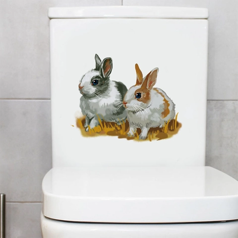 Linda Pegatina de Inodoro de Conejo Impermeable de PVC Calcomanía de Pared de Animal para Decoración de Baño Hogar Moderno Minimalista
