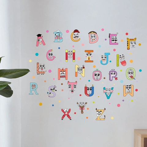 Cartoon Anthropomorphic A-Z Alphabet Wall Stickers For Kids Room Decor Educational PVC Colorful Letter Decals For Nursery Classroom
