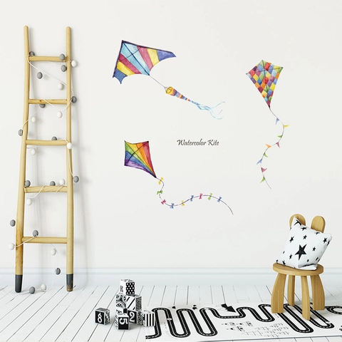 Watercolor Kite Wall Stickers PVC Removable Self Adhesive Art Decals For Kids Room Nursery Kindergarten Classroom Decor