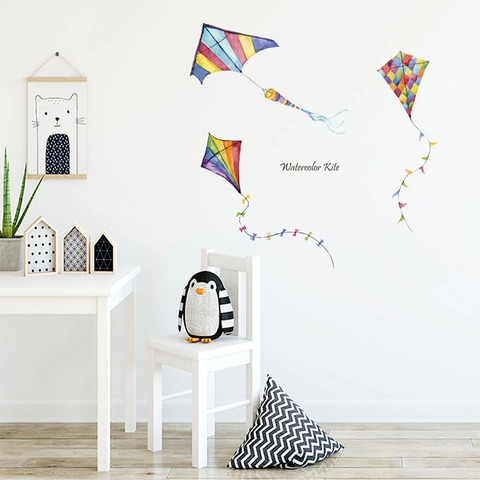 Watercolor Kite Wall Stickers PVC Removable Self Adhesive Art Decals For Kids Room Nursery Kindergarten Classroom Decor