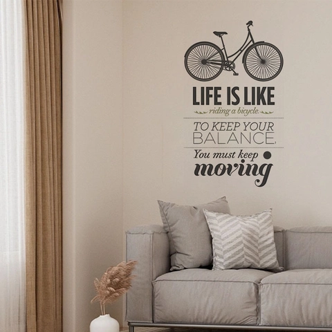 Adesivo da Parete Con Citazione Ispiratrice per Bicicletta Retrò in PVC Removibile Decorazione Domestica per Soggiorno Bar