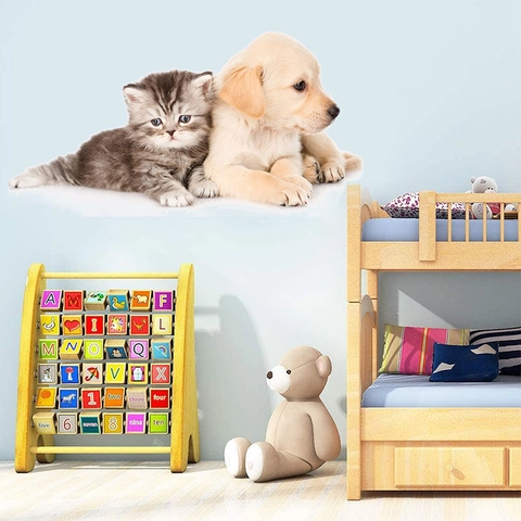 Cute Puppy And Kitten Wall Stickers Realistic Pet PVC Decals For Kids Room Nursery Bedroom Decor Removable Animal Mural Art