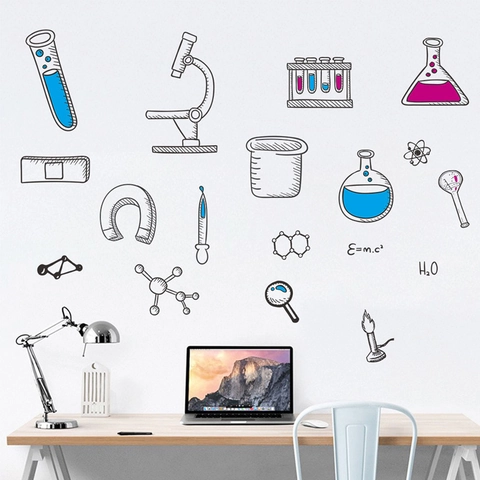 Adesivo da Parete Laboratorio Scientifico Microscopio Fisica Formula Chimica PVC Educativo Adesivo Murale per Aula Scuola Decorazione