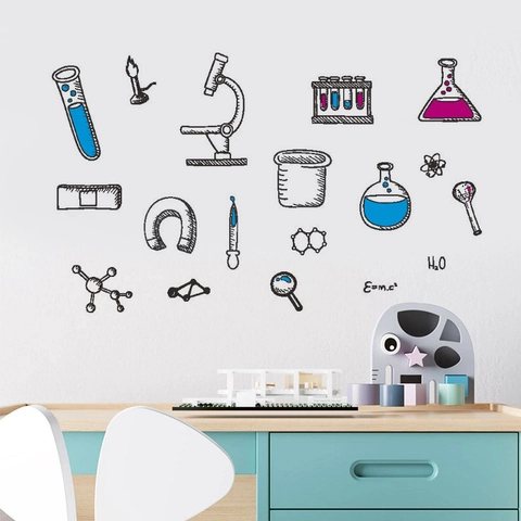Adesivo da Parete Laboratorio Scientifico Microscopio Fisica Formula Chimica PVC Educativo Adesivo Murale per Aula Scuola Decorazione
