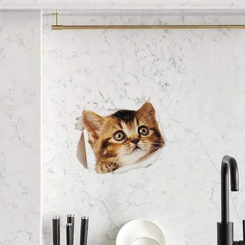 Adesivo da Parete Gatto 3D Decalcomania Animale Realistica per Cucina Bagno Decorazione Casa Impermeabile Rimovibile in PVC