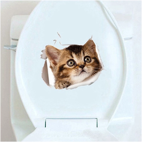 Adesivo da Parete Gatto 3D Decalcomania Animale Realistica per Cucina Bagno Decorazione Casa Impermeabile Rimovibile in PVC