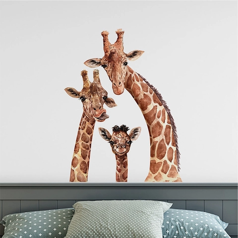 Watercolor Giraffe Family Wall Stickers PVC Animal Nursery Decor For Kids Bedroom Kindergarten Classroom Home Decoration