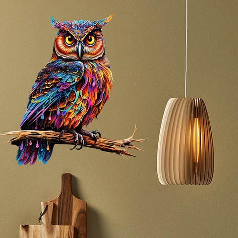 Sticker Mural Hibou Coloré Artistique PVC Amovible Branche d'Arbre Décalcomanie Animale Pour Salon Chambre Bureau Décoration Maison