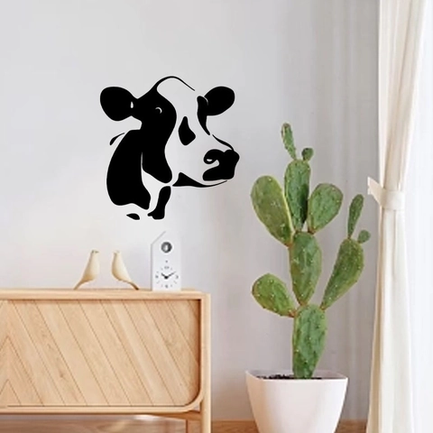 Funny Cow PVC Wall Sticker Removable Black Silhouette Cow Head And Cartoon Milk Drinking Cow For Home Bedroom Decor