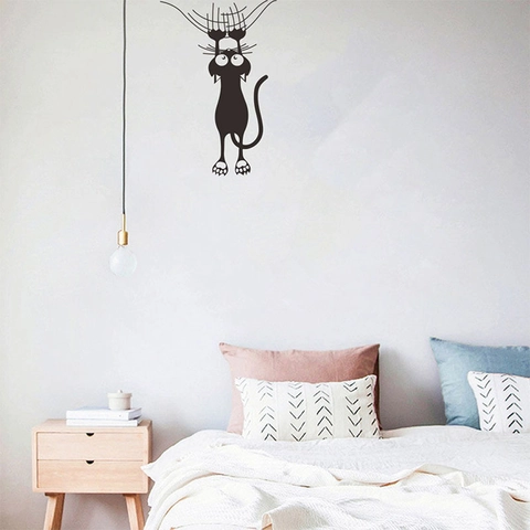 Grappige Cartoon Klimmende Zwarte Kat Muursticker PVC Verwijderbare DIY Kunst Sticker Voor Woonkamer Slaapkamer Decor