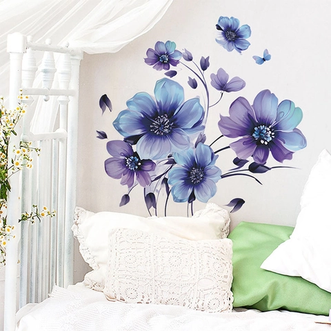 Aquarell Tinte Blume Schmetterling Wandaufkleber PVC Abnehmbare Künstlerische Florale Decals Für Schlafzimmer Wohnzimmer Haus Dekoration