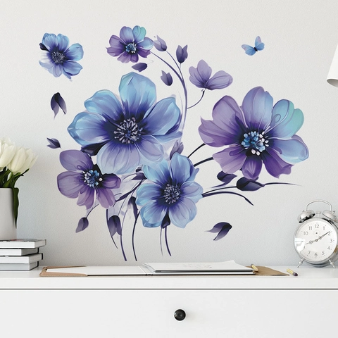 Aquarell Tinte Blume Schmetterling Wandaufkleber PVC Abnehmbare Künstlerische Florale Decals Für Schlafzimmer Wohnzimmer Haus Dekoration