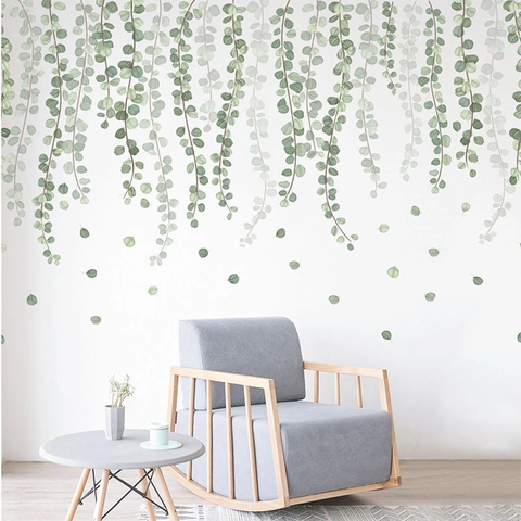 Nordischer Stil Grüne Eukalyptusblatt Wandaufkleber PVC Selbstklebend Abnehmbare Wandtattoos Für Wohnzimmer Schlafzimmer
