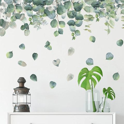 Eucalyptus Leaf Wall Sticker Watercolor Botanical Greenery Decal Removable PVC Mural For Living Room Bedroom Nordic Home Decor