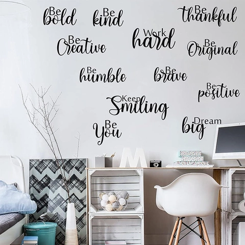 Motivational English Quotes Wall Stickers For Living Room Bedroom PVC Black Letter Decals Modern Home Background Decor