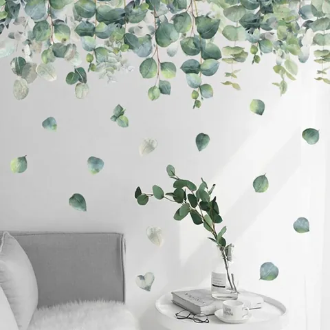 Eucalyptus Leaf Wall Sticker Watercolor Botanical Greenery Decal Removable PVC Mural For Living Room Bedroom Nordic Home Decor