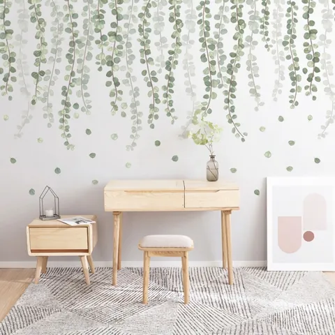 Nordischer Stil Grüne Eukalyptusblatt Wandaufkleber PVC Selbstklebend Abnehmbare Wandtattoos Für Wohnzimmer Schlafzimmer