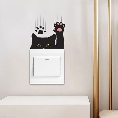 Cute Cat Bird Tree Branch Wall Sticker Creative Animal Switch Decal For Bedroom Kids Room Removable PVC Wall Art Decor