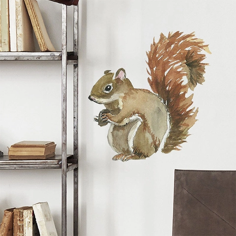 Aquarell Eichhörnchen Wandtattoo Abnehmbare PVC Cartoon Tier Wandaufkleber Für Kinderzimmer Schlafzimmer Haus Dekor DIY Wandbild