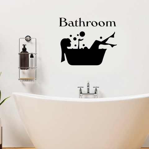 Minimalist PVC Bathroom Wall Sticker Woman Bathing Silhouette Bubbles Design Decorative Decal For Toilet Home Decor