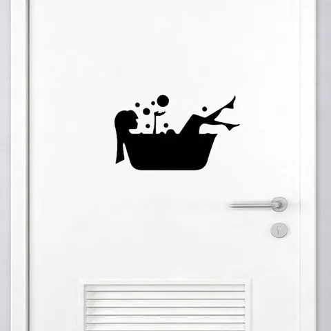 Minimalist PVC Bathroom Wall Sticker Woman Bathing Silhouette Bubbles Design Decorative Decal For Toilet Home Decor