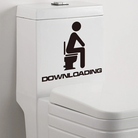 Humorous Downloading Stick Figure Toilet Sticker Removable Black PVC Bathroom Water Tank Decoration Decal Funny Restroom Mural