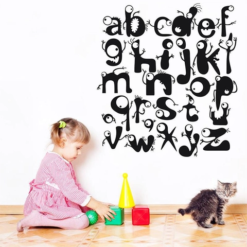 Creative Cartoon Monster Alphabet A-Z Wall Stickers PVC Waterproof Educational Decals For Kids Room Bedroom Nursery School