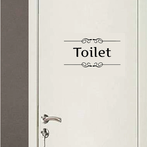 Adesivo per Porta Bagno in PVC Decalcomania da Muro Rimovibile per Decorazione Toilette Scritta Nera Home Decor