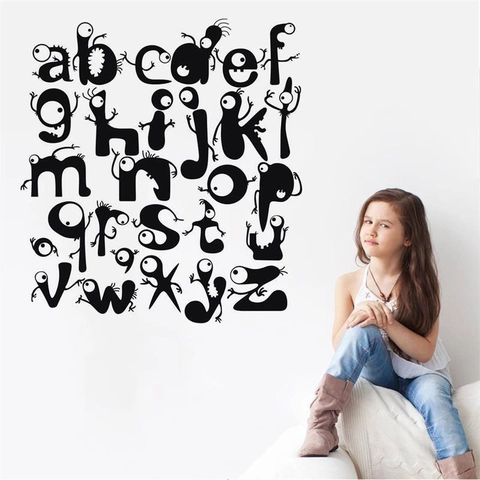 Creative Cartoon Monster Alphabet A-Z Wall Stickers PVC Waterproof Educational Decals For Kids Room Bedroom Nursery School
