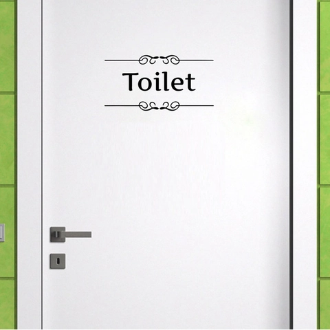 Adesivo per Porta Bagno in PVC Decalcomania da Muro Rimovibile per Decorazione Toilette Scritta Nera Home Decor