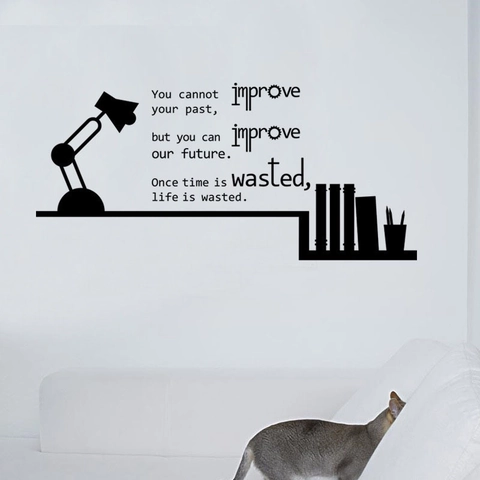 Motivational English Quote Wall Sticker Black PVC Lamp Books Silhouette Decal For Living Room Bedroom Modern Home Decor