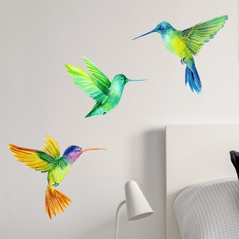 Bunte Aquarell Kolibri Wandaufkleber Abnehmbare PVC Selbstklebende Wandtattoos Für Wohnzimmer Schlafzimmer Home Dekor