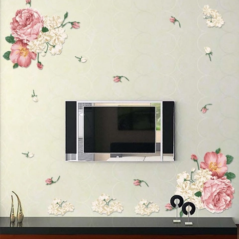 Pfingstrose Rose Floral Wandtattoo PVC Romantisch Botanisch Home Decor Für Wohnzimmer Schlafzimmer Hintergrund Wandkunst