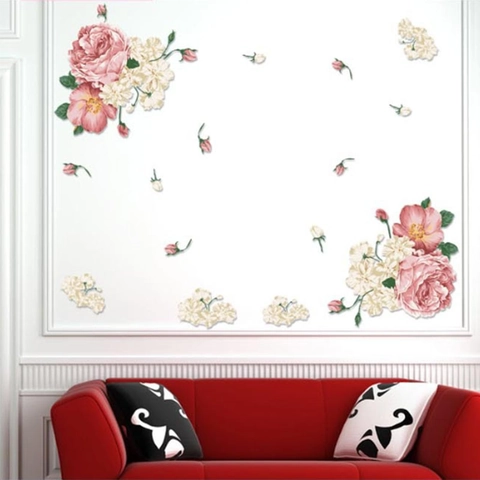 Pfingstrose Rose Floral Wandtattoo PVC Romantisch Botanisch Home Decor Für Wohnzimmer Schlafzimmer Hintergrund Wandkunst