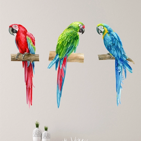 Watercolor Parrot Wall Stickers Removable PVC Animal Tree Branch Decals For Kids Bedroom Living Room Home Decoration