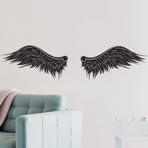 Stickers Muraux Ailes Noires Croquis Motif Plume Symétrique PVC Décalcomanies Décoratives Pour Chambre Salon Art Fond