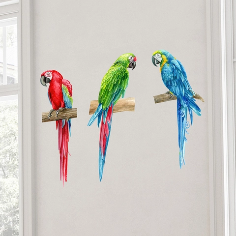 Watercolor Parrot Wall Stickers Removable PVC Animal Tree Branch Decals For Kids Bedroom Living Room Home Decoration