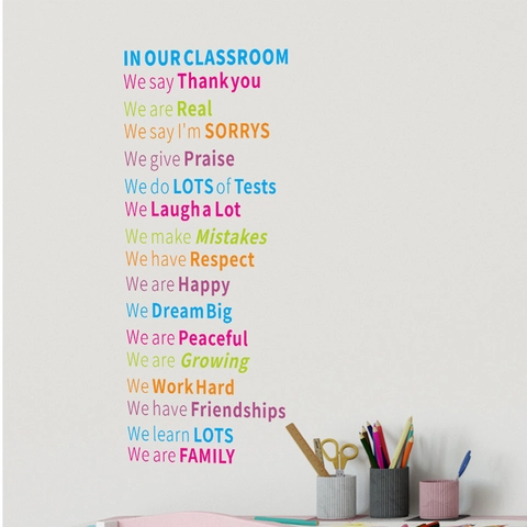 Adesivo Murale Regole della Classe Citazioni Ispiratrici Colorate PVC Adesivi Murali Motivazionali per Scuola Camera Bambini