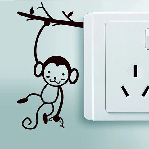 Adesivo da Parete Scimmia Cartone Animato Su Ramo Albero Decorazione Creativa Interruttore per Soggiorno Camera PVC Impermeabile
