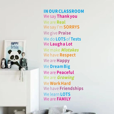 Adesivo Murale Regole della Classe Citazioni Ispiratrici Colorate PVC Adesivi Murali Motivazionali per Scuola Camera Bambini