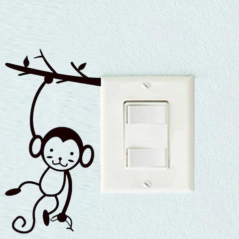 Adesivo da Parete Scimmia Cartone Animato Su Ramo Albero Decorazione Creativa Interruttore per Soggiorno Camera PVC Impermeabile