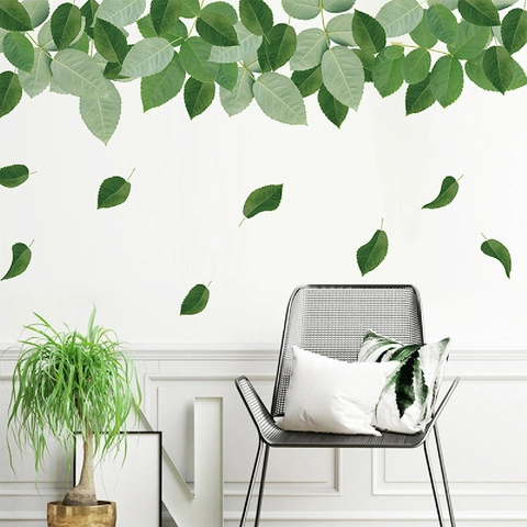 Grüne Blätter Wandtattoos Realistische PVC Pflanzenaufkleber Für Wohnzimmer Schlafzimmer Modern Einfach Selbstklebend DIY Heimdeko