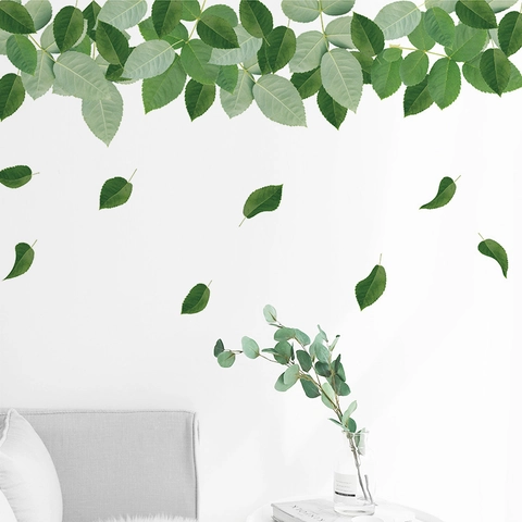 Grüne Blätter Wandtattoos Realistische PVC Pflanzenaufkleber Für Wohnzimmer Schlafzimmer Modern Einfach Selbstklebend DIY Heimdeko